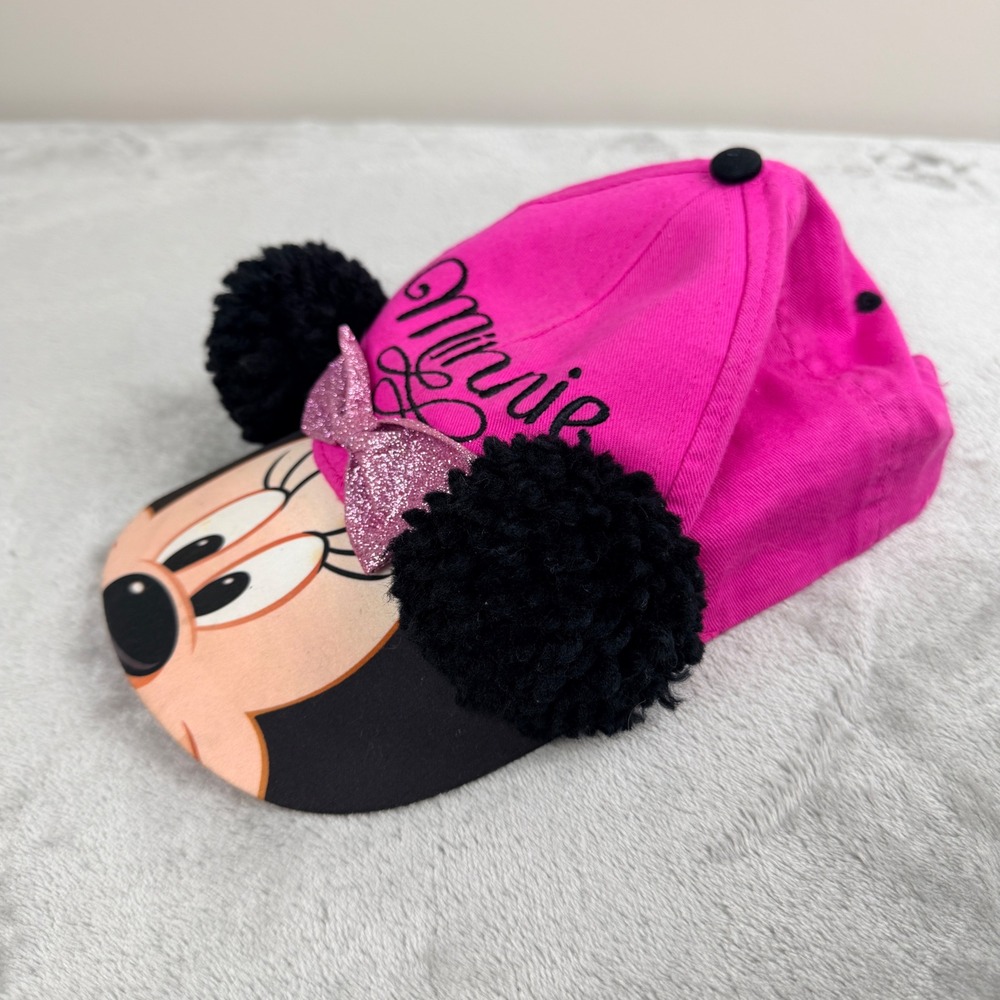 Disney Minnie Mouse Toddler Girls Pink Snapback Hat with Ears and Glitter Bow